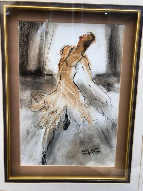 FIONA EWAN ROWETT FRAMED ORIGINAL MIXED MEDIA signed and dated 1998 IN A STUNNING GOLD FRAME