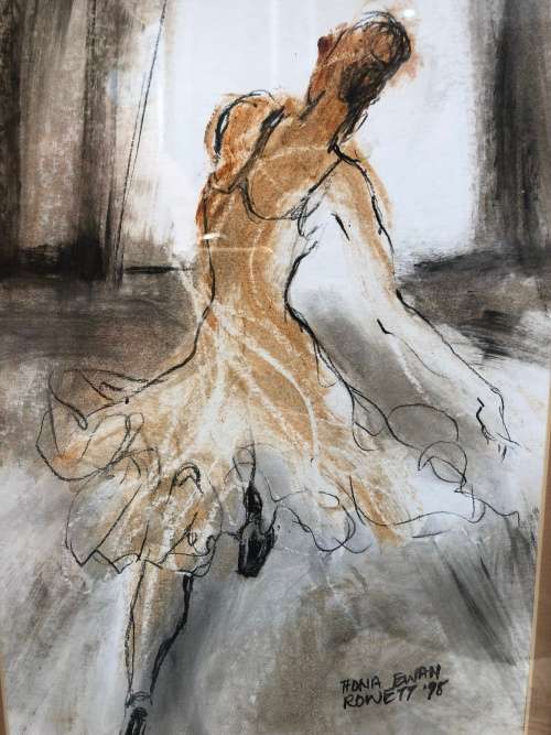 FIONA EWAN ROWETT FRAMED ORIGINAL MIXED MEDIA signed and dated 1998 IN A STUNNING GOLD FRAME