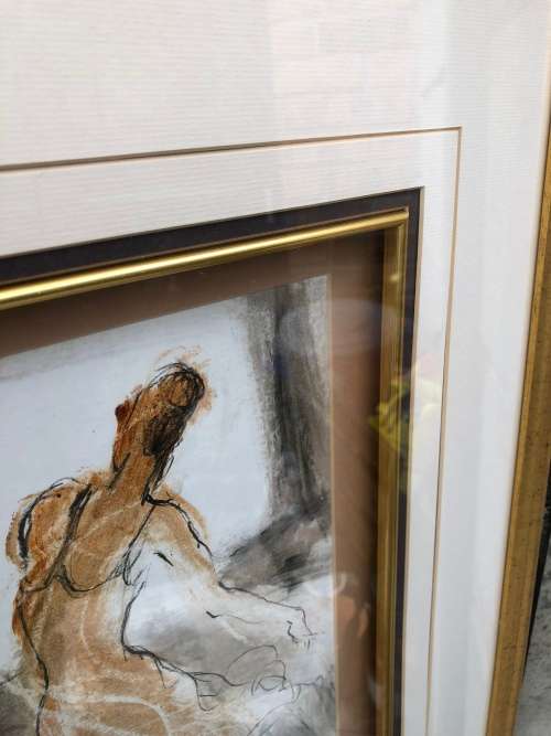 FIONA EWAN ROWETT FRAMED ORIGINAL MIXED MEDIA signed and dated 1998 IN A STUNNING GOLD FRAME