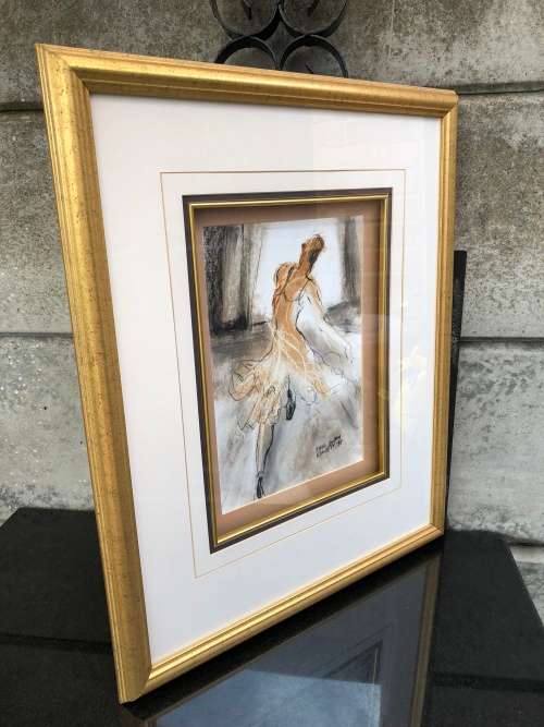 FIONA EWAN ROWETT FRAMED ORIGINAL MIXED MEDIA signed and dated 1998 IN A STUNNING GOLD FRAME