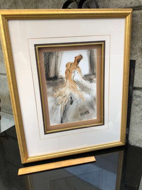 FIONA EWAN ROWETT FRAMED ORIGINAL MIXED MEDIA signed and dated 1998 IN A STUNNING GOLD FRAME