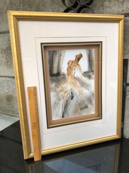 FIONA EWAN ROWETT FRAMED ORIGINAL MIXED MEDIA signed and dated 1998 IN A STUNNING GOLD FRAME