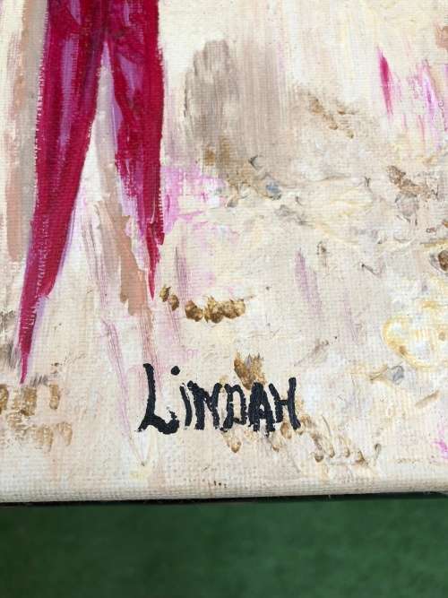 WOW !!!  STUNNING SIGNED OIL ON CANVAS ON A BLOCK MOUNT FRAME OF MOTHER AND CHILD BY LINDAH