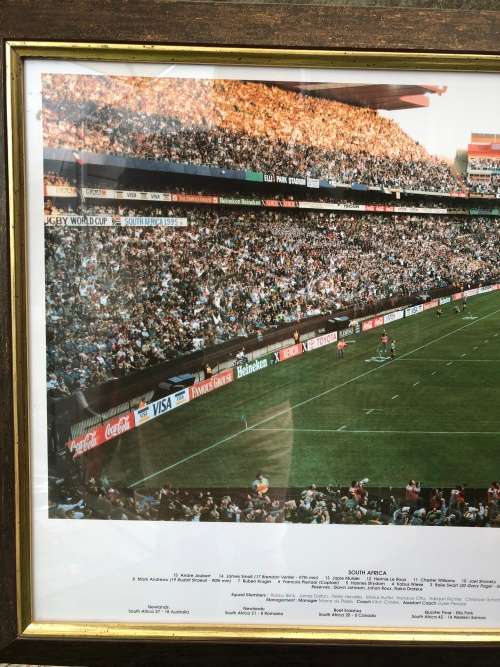 WOW !!! 1995 RUGBY WORLD CUP FINAL "THE DROP" FRAMED PHOTOGRAPH WITH THE ROAD TO THE FINAL HISTORY