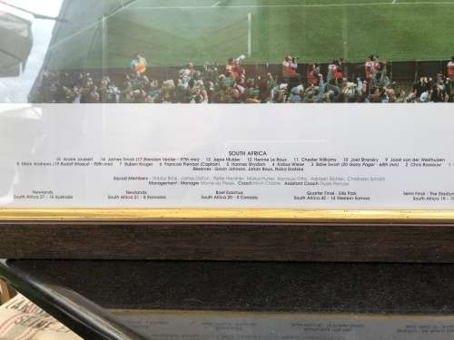 WOW !!! 1995 RUGBY WORLD CUP FINAL "THE DROP" FRAMED PHOTOGRAPH WITH THE ROAD TO THE FINAL HISTORY