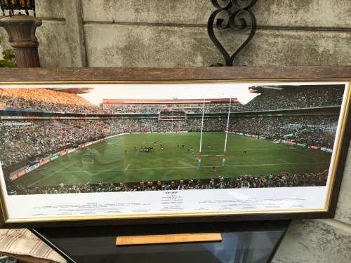 WOW !!! 1995 RUGBY WORLD CUP FINAL "THE DROP" FRAMED PHOTOGRAPH WITH THE ROAD TO THE FINAL HISTORY