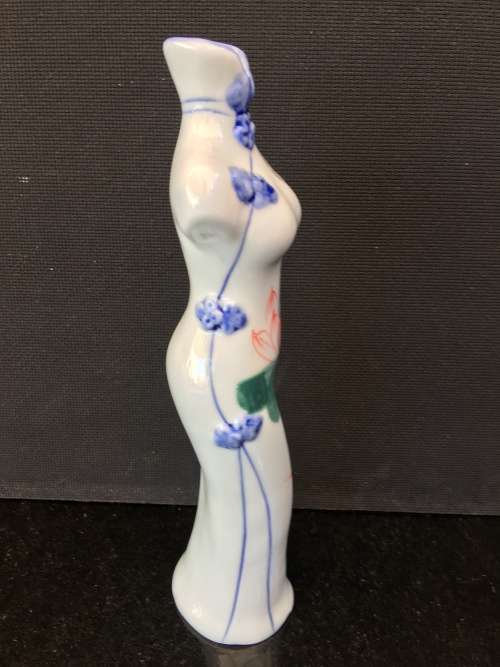Beautiful Chinese Blue and white Porcelain Traditional Dress Bud Vase.