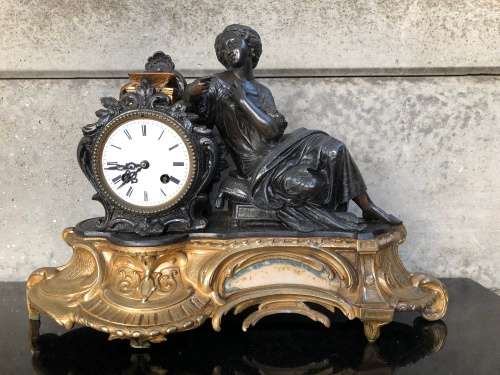 JAPY FRERE CIE MEDAILLE D`ARGENT 1844~1849 ORMOLU AND BRONZE FRENCH FIGURAL MANTLE CLOCK  ~ WORKING