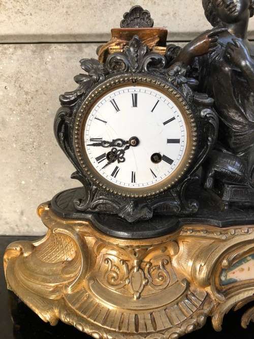 JAPY FRERE CIE MEDAILLE D`ARGENT 1844~1849 ORMOLU AND BRONZE FRENCH FIGURAL MANTLE CLOCK  ~ WORKING