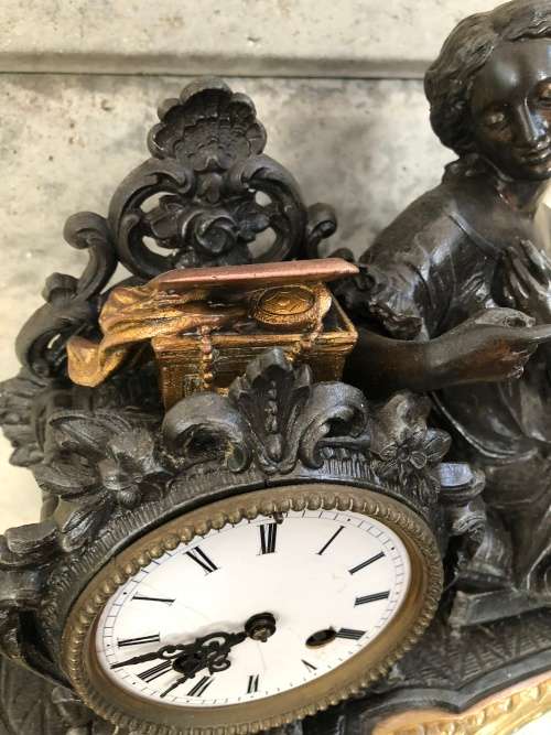 JAPY FRERE CIE MEDAILLE D`ARGENT 1844~1849 ORMOLU AND BRONZE FRENCH FIGURAL MANTLE CLOCK  ~ WORKING