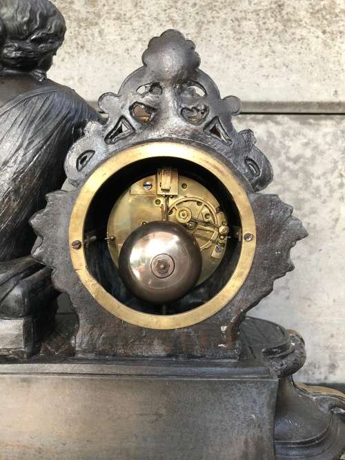 JAPY FRERE CIE MEDAILLE D`ARGENT 1844~1849 ORMOLU AND BRONZE FRENCH FIGURAL MANTLE CLOCK  ~ WORKING
