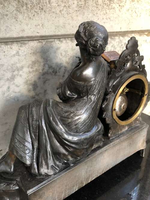 JAPY FRERE CIE MEDAILLE D`ARGENT 1844~1849 ORMOLU AND BRONZE FRENCH FIGURAL MANTLE CLOCK  ~ WORKING