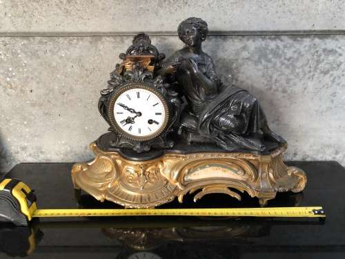 JAPY FRERE CIE MEDAILLE D`ARGENT 1844~1849 ORMOLU AND BRONZE FRENCH FIGURAL MANTLE CLOCK  ~ WORKING