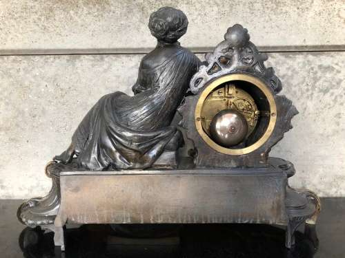 JAPY FRERE CIE MEDAILLE D`ARGENT 1844~1849 ORMOLU AND BRONZE FRENCH FIGURAL MANTLE CLOCK  ~ WORKING