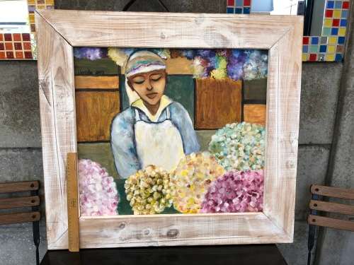 WOW !!!  A STUNNING LARGE SIGNED OIL ON BOARD SIGNED VENITA 2003 IN A VERY HEAVY RUSTIC FRAME