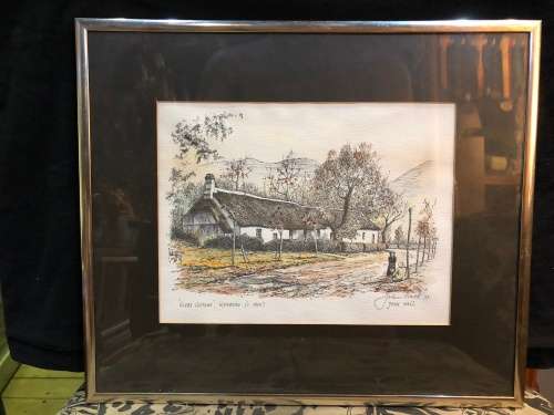 JOHN HALL ~ SIGNED IN 1977 IN PENCIL LIMITED EDITION FRAMED PRINT OF "GLEBE COTTAGE " WYNBERG 1896