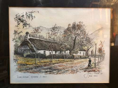 JOHN HALL ~ SIGNED IN 1977 IN PENCIL LIMITED EDITION FRAMED PRINT OF "GLEBE COTTAGE " WYNBERG 1896