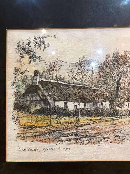 JOHN HALL ~ SIGNED IN 1977 IN PENCIL LIMITED EDITION FRAMED PRINT OF "GLEBE COTTAGE " WYNBERG 1896