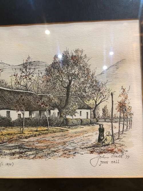 JOHN HALL ~ SIGNED IN 1977 IN PENCIL LIMITED EDITION FRAMED PRINT OF "GLEBE COTTAGE " WYNBERG 1896