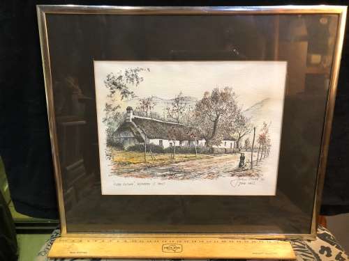 JOHN HALL ~ SIGNED IN 1977 IN PENCIL LIMITED EDITION FRAMED PRINT OF "GLEBE COTTAGE " WYNBERG 1896