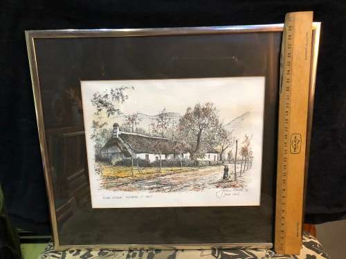 JOHN HALL ~ SIGNED IN 1977 IN PENCIL LIMITED EDITION FRAMED PRINT OF "GLEBE COTTAGE " WYNBERG 1896