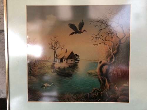 WOW !!!  STUNNING FRAMED COLORFUL PRINT FRAMED BEHIND GLASS ~ UNKNOWN ARTIST