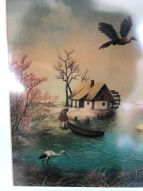 WOW !!!  STUNNING FRAMED COLORFUL PRINT FRAMED BEHIND GLASS ~ UNKNOWN ARTIST