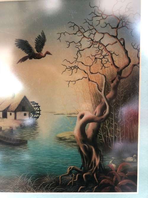 WOW !!!  STUNNING FRAMED COLORFUL PRINT FRAMED BEHIND GLASS ~ UNKNOWN ARTIST