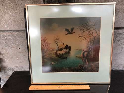 WOW !!!  STUNNING FRAMED COLORFUL PRINT FRAMED BEHIND GLASS ~ UNKNOWN ARTIST