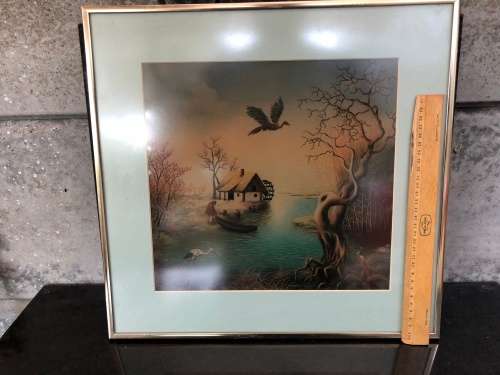 WOW !!!  STUNNING FRAMED COLORFUL PRINT FRAMED BEHIND GLASS ~ UNKNOWN ARTIST