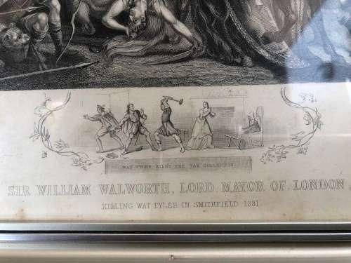 WOW !!!  STUNNING FRAMED ENGRAVING OF SIR WILLIAM WALWORTH , LORD MAYOR OF LONDON 1381