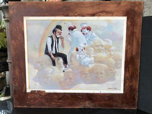 WOW !!! ROBERT OWEN LITHOGRAPH ON BOARD BUT UNFRAMED TITLED ~ POT AT THE END OF THE RAINBOW