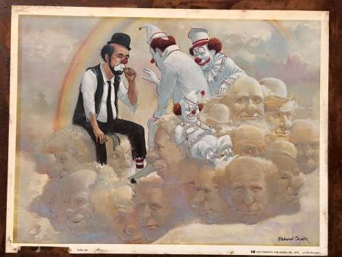 WOW !!! ROBERT OWEN LITHOGRAPH ON BOARD BUT UNFRAMED TITLED ~ POT AT THE END OF THE RAINBOW