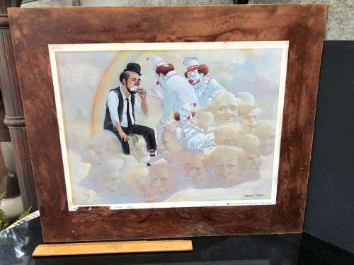 WOW !!! ROBERT OWEN LITHOGRAPH ON BOARD BUT UNFRAMED TITLED ~ POT AT THE END OF THE RAINBOW