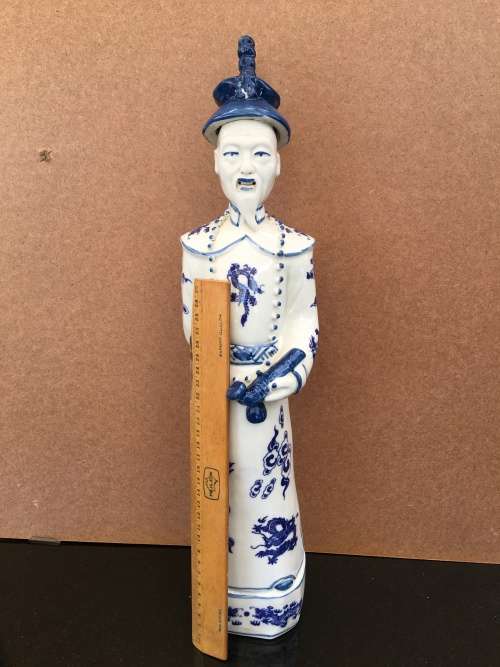 Large Antique Blue and White Porcelain Qing Dynasty Emperor Kangxi - 47 cm Embossed markings.