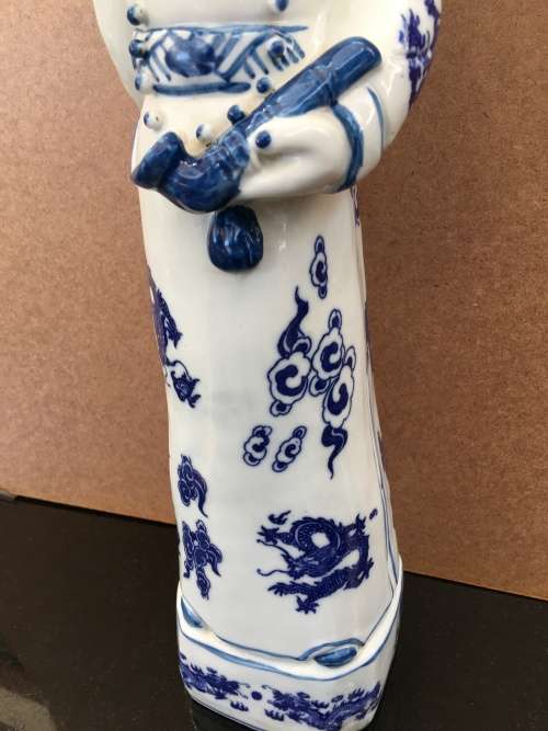 Large Antique Blue and White Porcelain Qing Dynasty Emperor Kangxi - 47 cm Embossed markings.