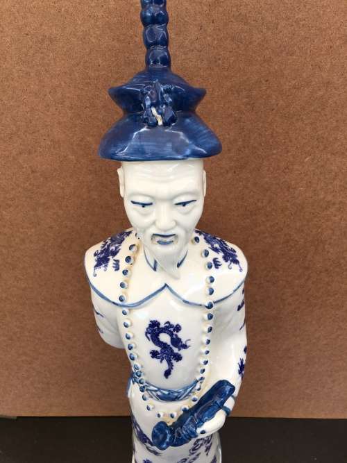 Large Antique Blue and White Porcelain Qing Dynasty Emperor Kangxi - 47 cm Embossed markings.