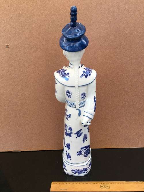 Large Antique Blue and White Porcelain Qing Dynasty Emperor Kangxi - 47 cm Embossed markings.