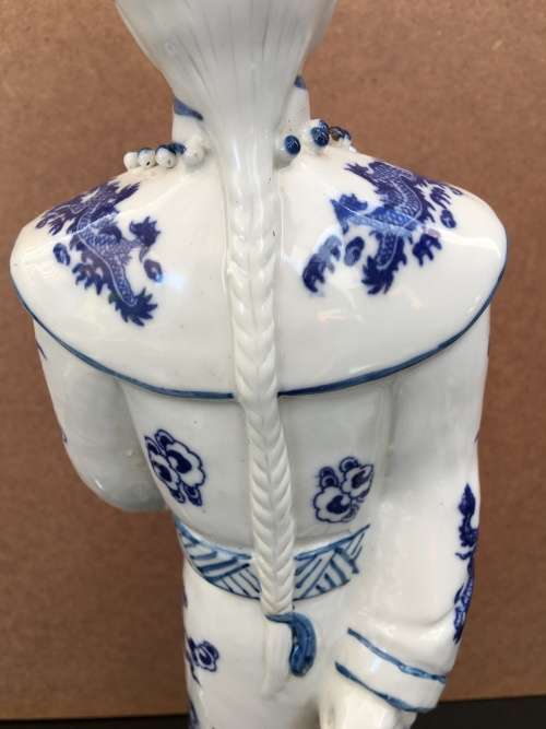 Large Antique Blue and White Porcelain Qing Dynasty Emperor Kangxi - 47 cm Embossed markings.