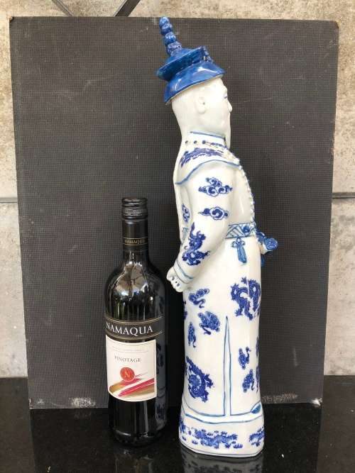 Large Antique Blue and White Porcelain Qing Dynasty Emperor Kangxi - 47 cm Embossed markings.
