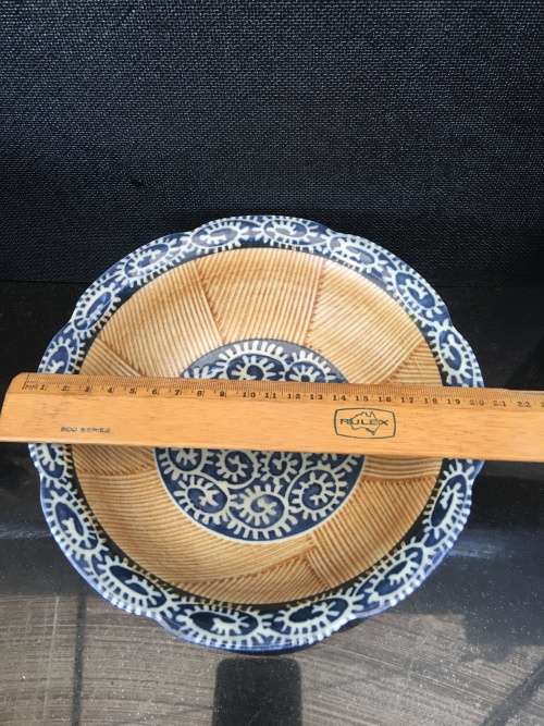 Beautiful Blue and White with brown bamboo look inner -Chinese Porcelain Serving Bowl.20.5 cm