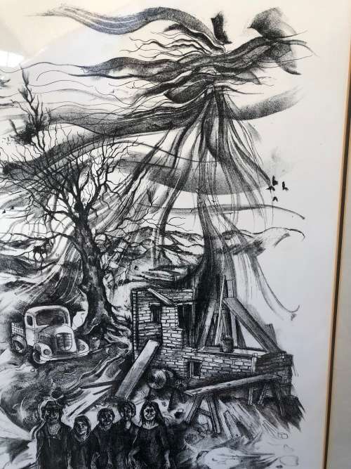 WOW !! A STUNNING LARGE FRAMED AND GLAZED ORIGINAL LITHOGRAPH BY HEIMO SCHMIDT SIGNED IN PENCIL