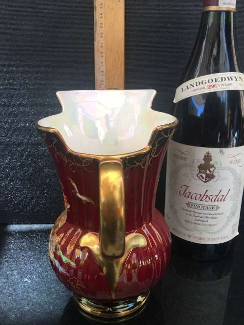 c1940s Crown Devon Fieldings Rouge Royal Jug Ship Pattern with Mother of Pearl Lustre inside. 17.5cm