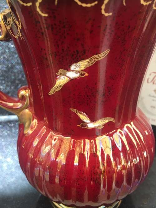 c1940s Crown Devon Fieldings Rouge Royal Jug Ship Pattern with Mother of Pearl Lustre inside. 17.5cm