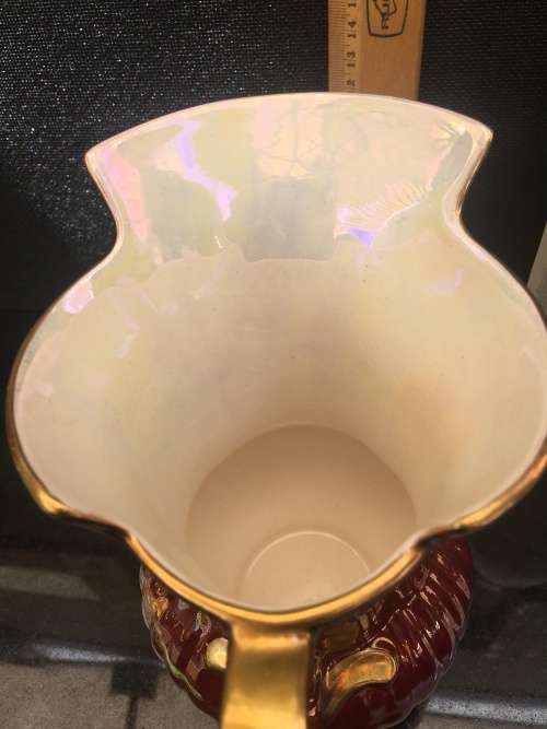 c1940s Crown Devon Fieldings Rouge Royal Jug Ship Pattern with Mother of Pearl Lustre inside. 17.5cm