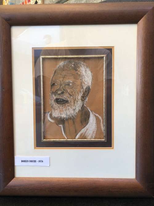 WOW !!! TALENTED SA ARTIST DOREEN FOUCHE ORIGINAL PASTEL AND PENCIL FRAMED BEHIND GLASS circa 1976