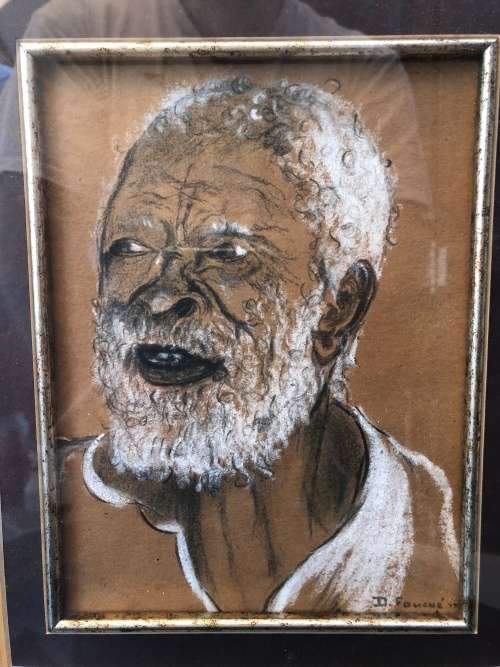 WOW !!! TALENTED SA ARTIST DOREEN FOUCHE ORIGINAL PASTEL AND PENCIL FRAMED BEHIND GLASS circa 1976