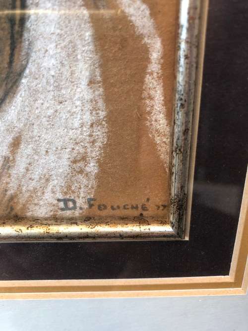 WOW !!! TALENTED SA ARTIST DOREEN FOUCHE ORIGINAL PASTEL AND PENCIL FRAMED BEHIND GLASS circa 1976
