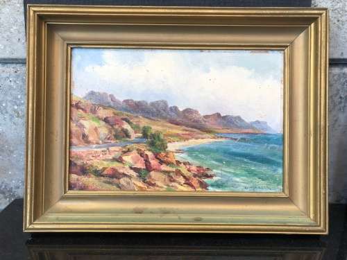 WOW !!!! CHARLES MASSER ORIGINAL OIL ON BOARD LANDSCAPE OF THE 12 APOSTLES IN A GOLD FRAME