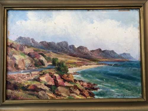 WOW !!!! CHARLES MASSER ORIGINAL OIL ON BOARD LANDSCAPE OF THE 12 APOSTLES IN A GOLD FRAME